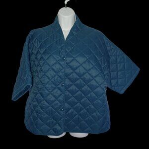 Joan Rivers Womens L Blue Quilted Puffer Jacket Snap Closure Boxy Loose Relaxed
